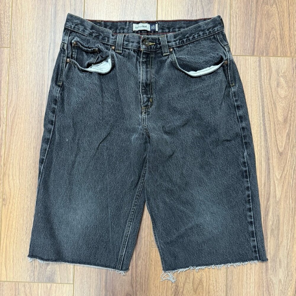 Vintage Anchor Blue Baggy Jean Shorts Mens 34 (33x14.5) Faded Black Skate